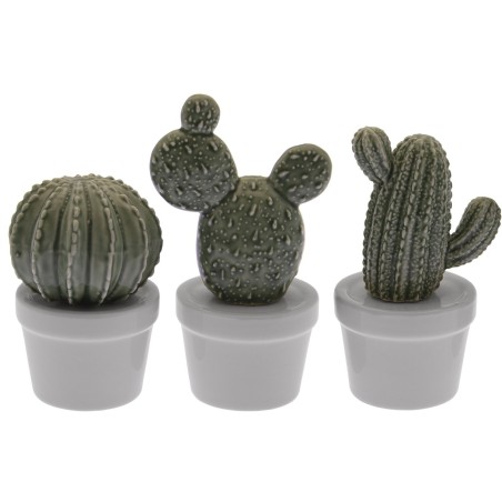 Set 3 Figuras Cactus Cerámica 7x6x11,5+7,5x6x13+6x6x9cm 49